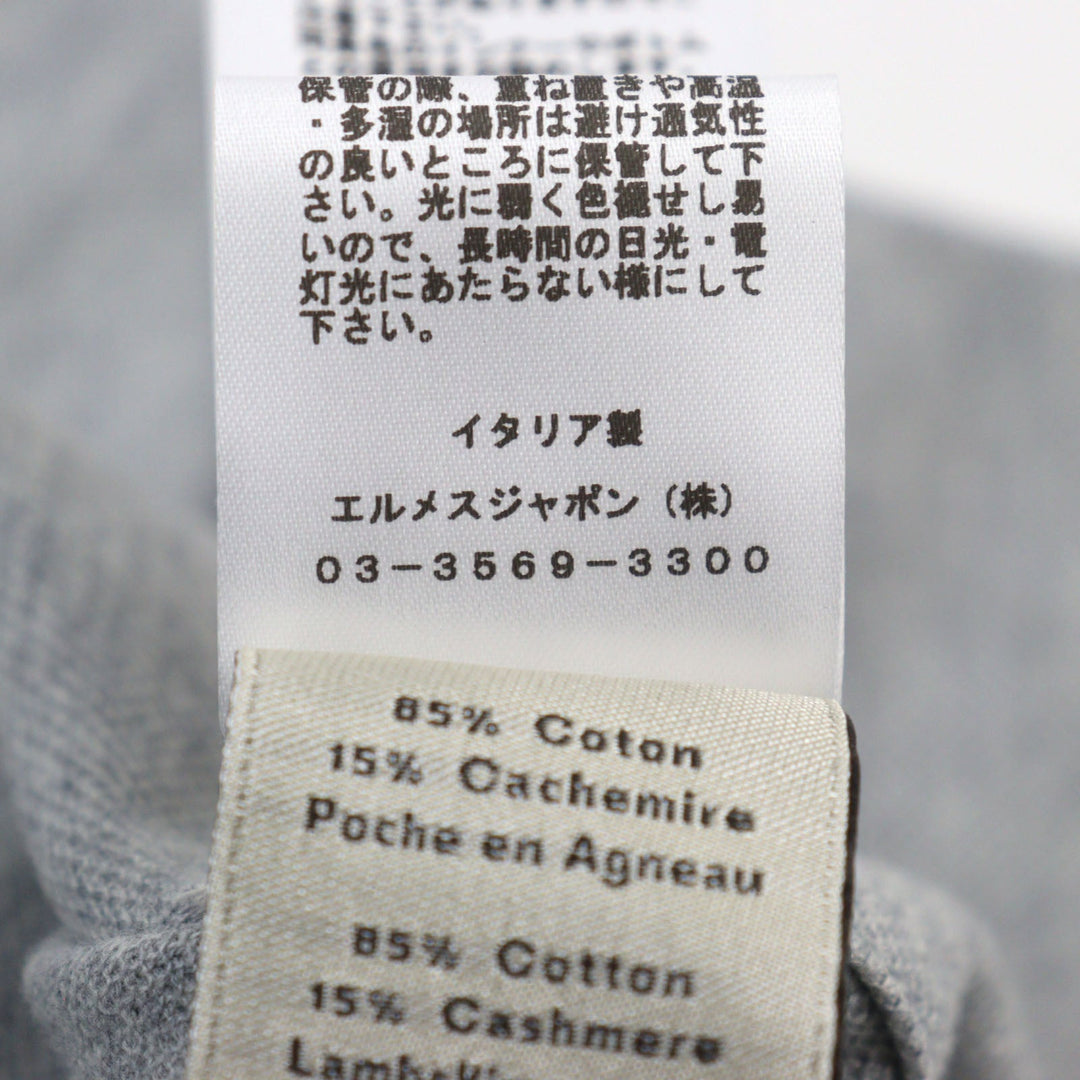 HERMES Short sleeve T-shirt Main: 85% cotton, Main: 15% cashmere, Part: Lamb leather gray mens M Used Authentic