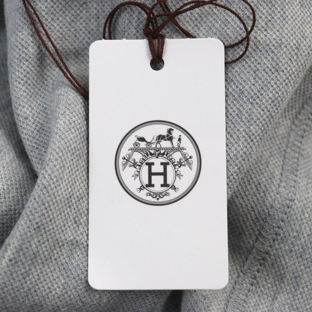 HERMES Short sleeve T-shirt Main: 85% cotton, Main: 15% cashmere, Part: Lamb leather gray mens M Used Authentic