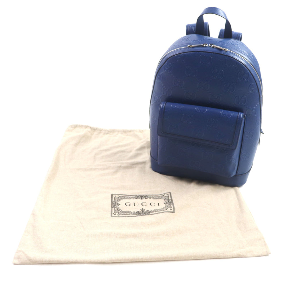 GUCCI Backpack 658579 Main: Leather blue GG emboss mens Used Authentic
