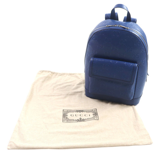 GUCCI Backpack 658579 Main: Leather blue GG emboss mens Used Authentic
