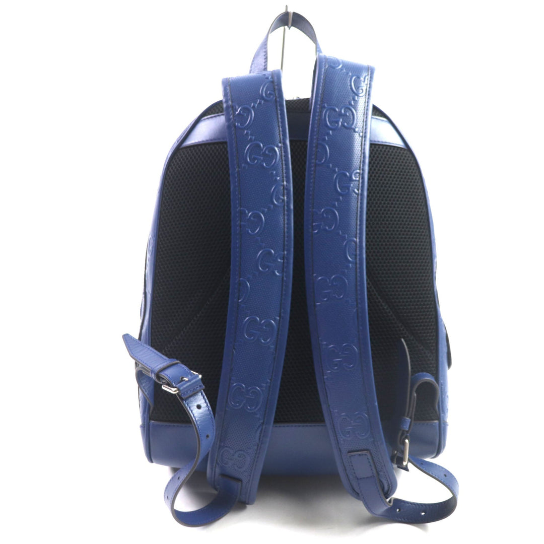 GUCCI Backpack 658579 Main: Leather blue GG emboss mens Used Authentic