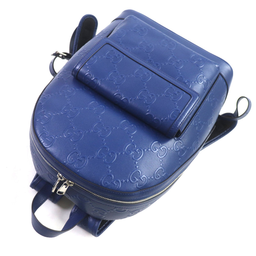 GUCCI Backpack 658579 Main: Leather blue GG emboss mens Used Authentic