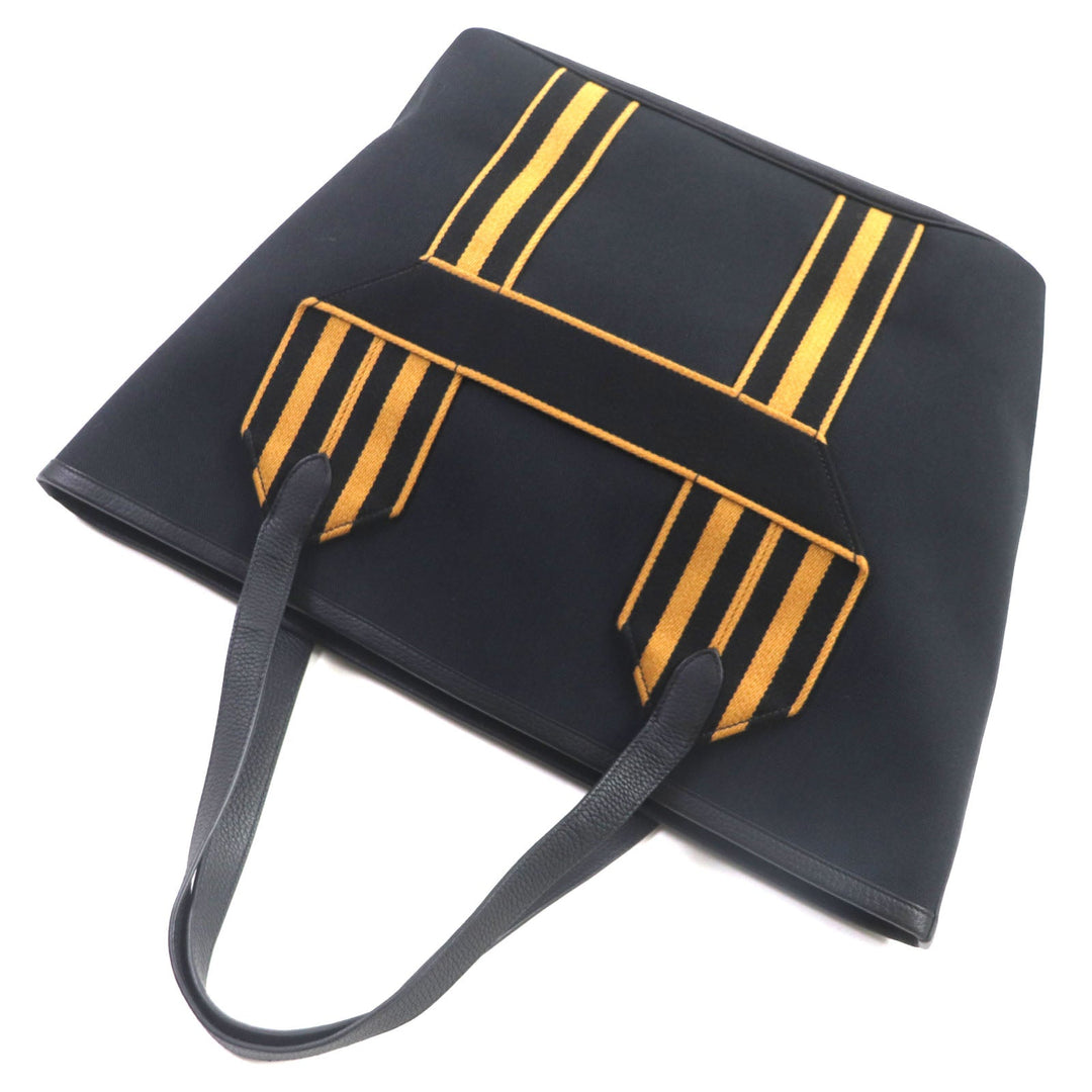HERMES Tote Bag Main: Toile Militaire, Main: Taurillon Clemence, Main: Sangle Woolley Black camel Pure Sangle mens Used Authentic