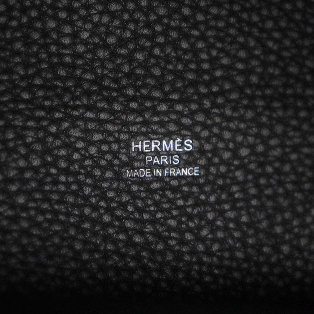 HERMES Tote Bag Main: Toile Militaire, Main: Taurillon Clemence, Main: Sangle Woolley Black camel Pure Sangle mens Used Authentic