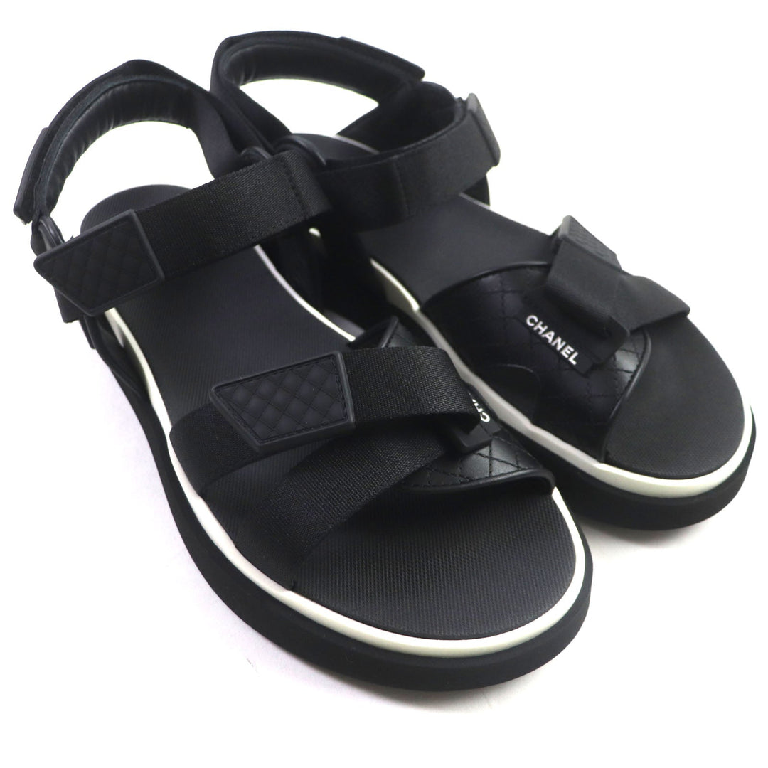 CHANEL Sandals G45084 Main: Leather, Main: Rubber, Main: Nylon black Velcro mens 43 Used Authentic