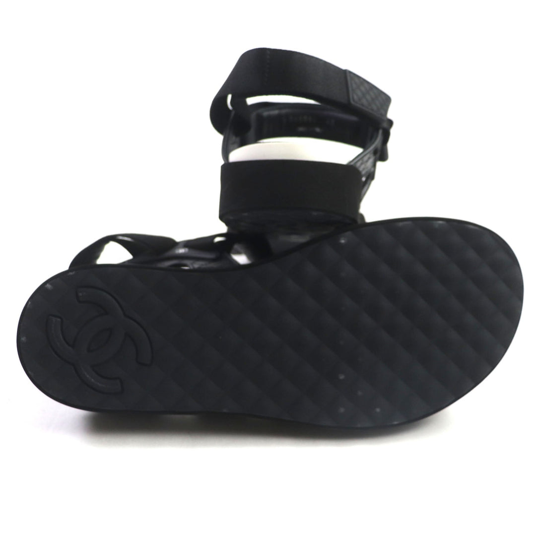 CHANEL Sandals G45084 Main: Leather, Main: Rubber, Main: Nylon black Velcro mens 43 Used Authentic