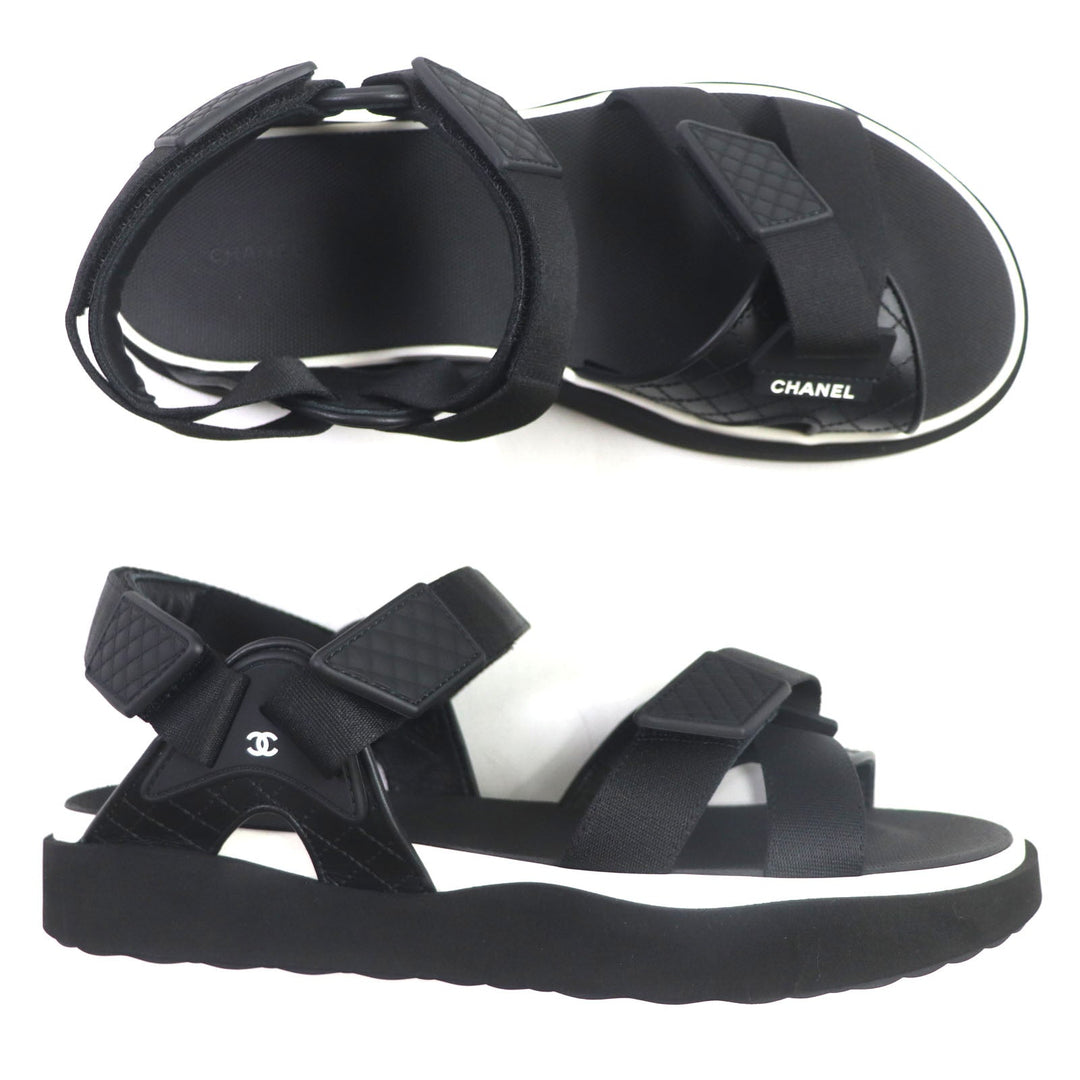 CHANEL Sandals G45084 Main: Leather, Main: Rubber, Main: Nylon black Velcro mens 43 Used Authentic