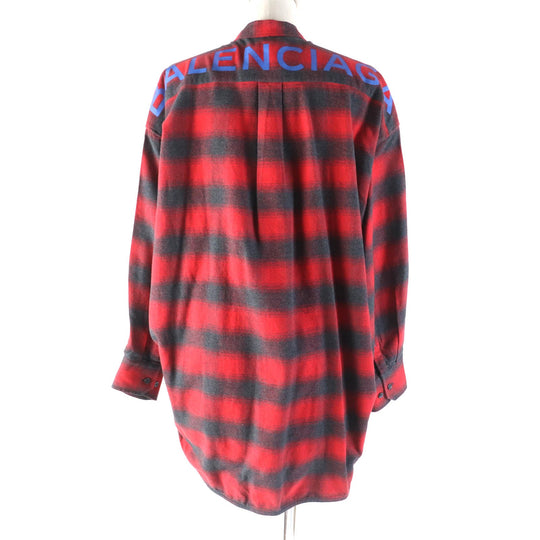 BALENCIAGA Long sleeve shirt 492513 Main: 100% cotton Red black New Swing Women 34 Used Authentic