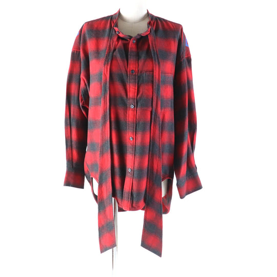 BALENCIAGA Long sleeve shirt 492513 Main: 100% cotton Red black New Swing Women 34 Used Authentic