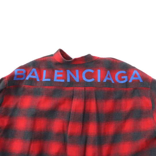 BALENCIAGA Long sleeve shirt 492513 Main: 100% cotton Red black New Swing Women 34 Used Authentic