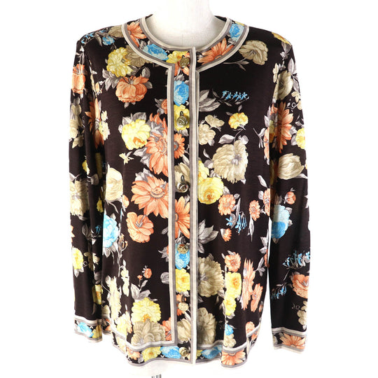 LEONARD FASHION cardigan Main: 60% wool, Main: 40% silk Dark brown multicolor Women L Used Authentic
