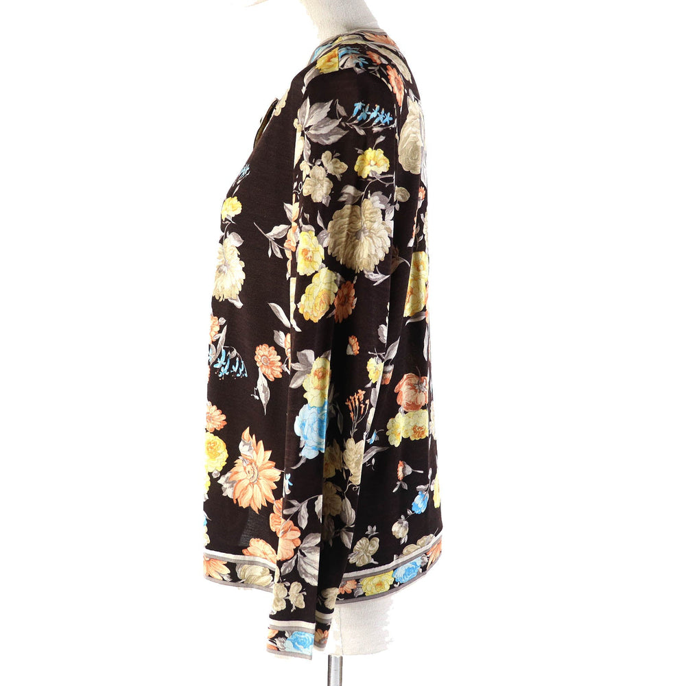 LEONARD FASHION cardigan Main: 60% wool, Main: 40% silk Dark brown multicolor Women L Used Authentic