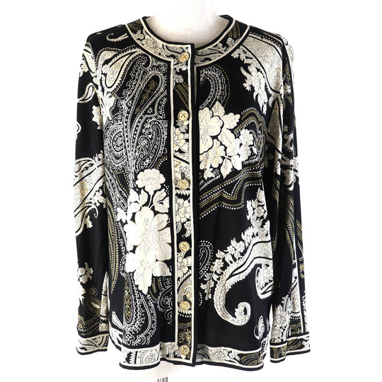 LEONARD FASHION cardigan Main: 60% wool, Main: 40% silk Black White type Women L Used Authentic