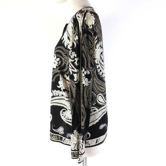 LEONARD FASHION cardigan Main: 60% wool, Main: 40% silk Black White type Women L Used Authentic