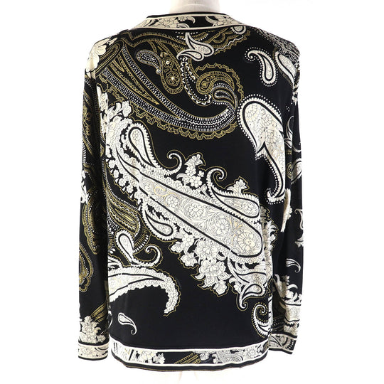 LEONARD FASHION cardigan Main: 60% wool, Main: 40% silk Black White type Women L Used Authentic