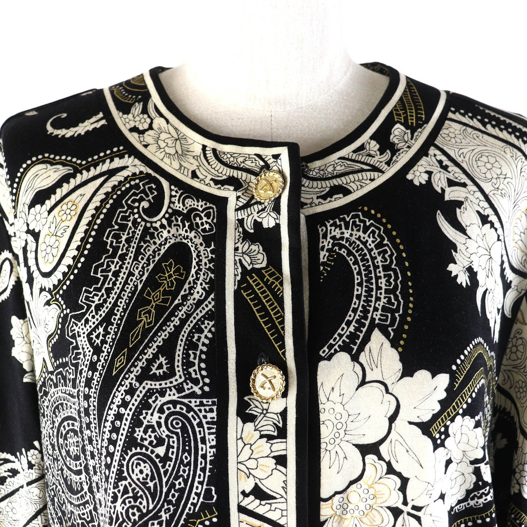 LEONARD FASHION cardigan Main: 60% wool, Main: 40% silk Black White type Women L Used Authentic
