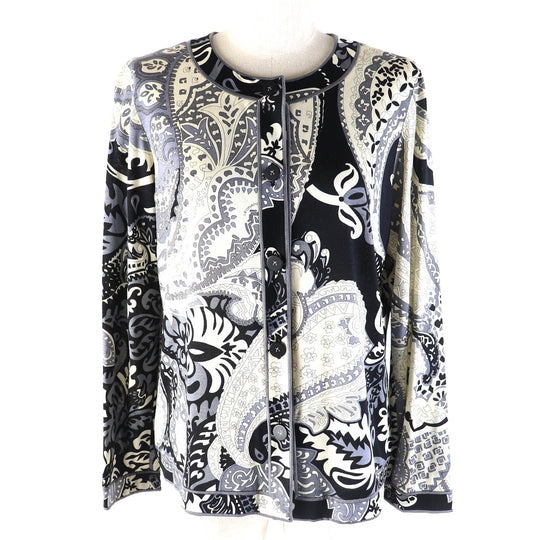 LEONARD FASHION cardigan Main: 60% wool, Main: 40% silk Black White Gray type Women L Used Authentic