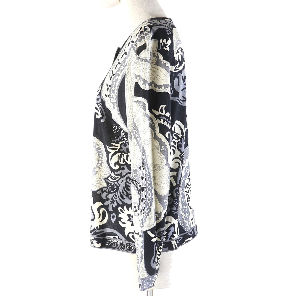 LEONARD FASHION cardigan Main: 60% wool, Main: 40% silk Black White Gray type Women L Used Authentic