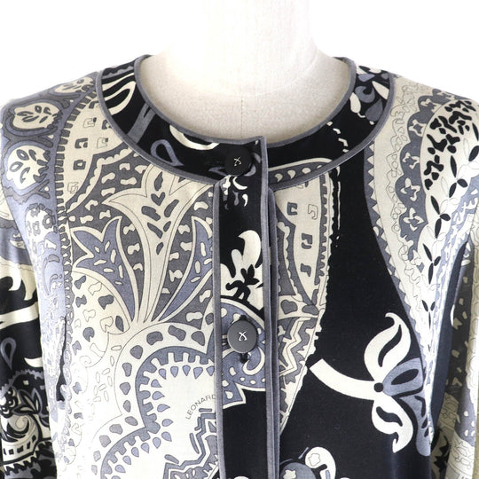 LEONARD FASHION cardigan Main: 60% wool, Main: 40% silk Black White Gray type Women L Used Authentic