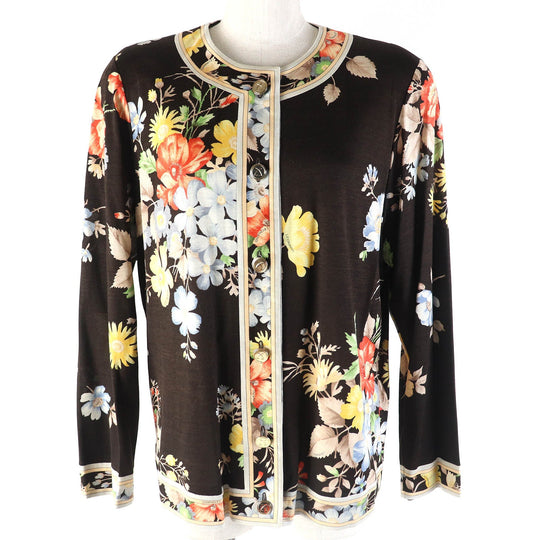 LEONARD FASHION cardigan Main: 60% wool, Main: 40% silk Dark brown multicolor Women L Used Authentic