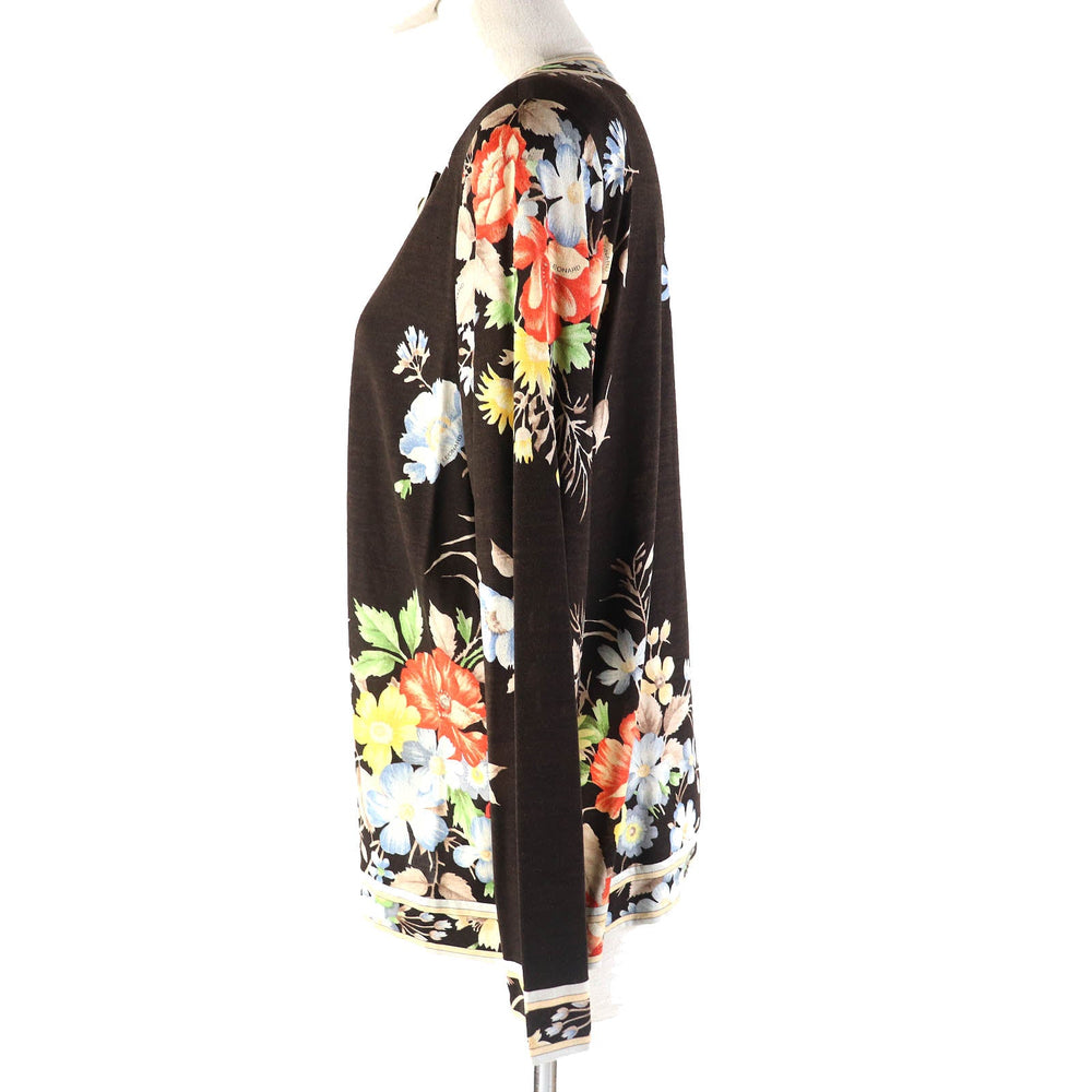 LEONARD FASHION cardigan Main: 60% wool, Main: 40% silk Dark brown multicolor Women L Used Authentic
