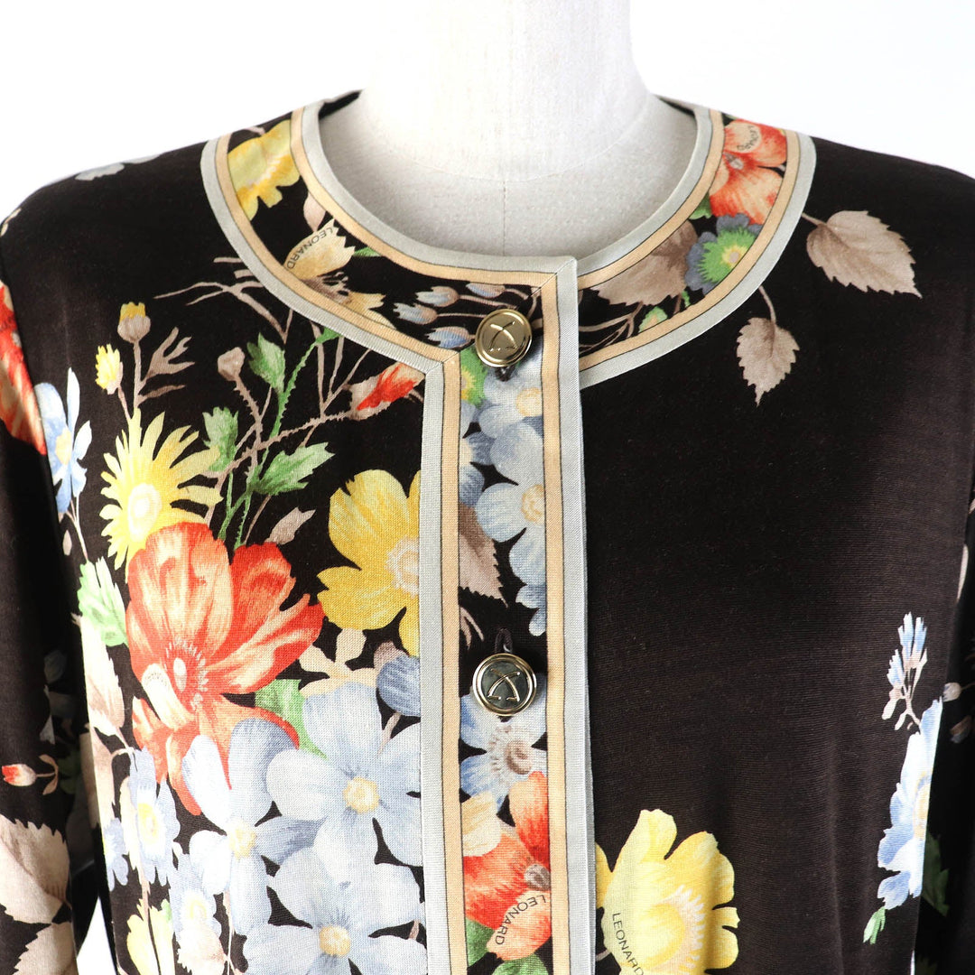 LEONARD FASHION cardigan Main: 60% wool, Main: 40% silk Dark brown multicolor Women L Used Authentic
