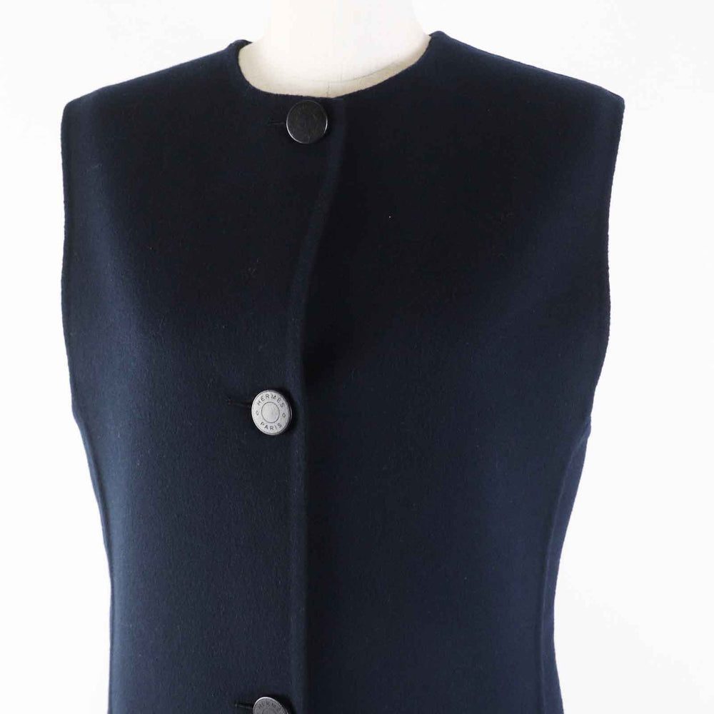 HERMES Vest 3H0198DB Main: 100% cashmere Navy Women 36 Used Authentic