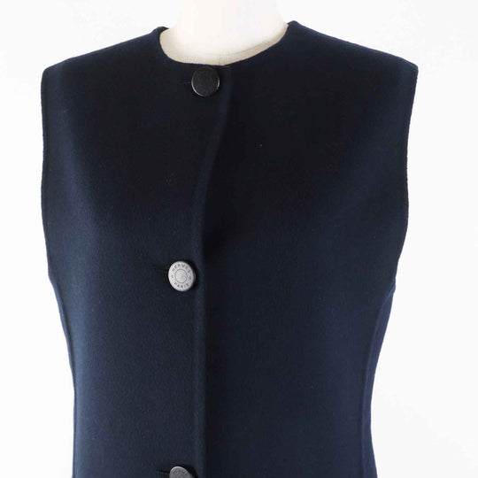 HERMES Vest 3H0198DB Main: 100% cashmere Navy Women 36 Used Authentic