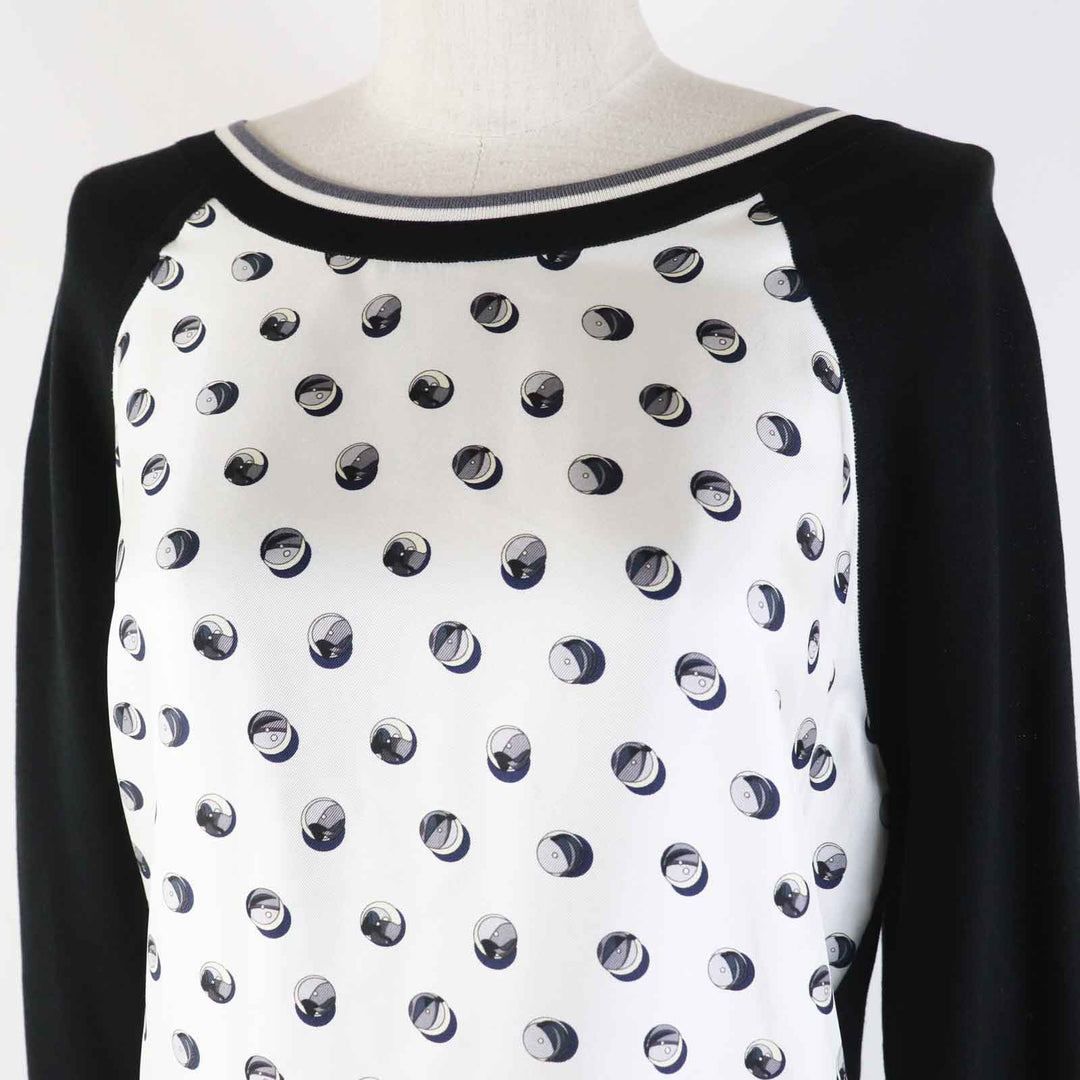 HERMES one piece Main: 100% silk, part: 72% silk, part: 28% cotton Black Grey Women 34 Used Authentic