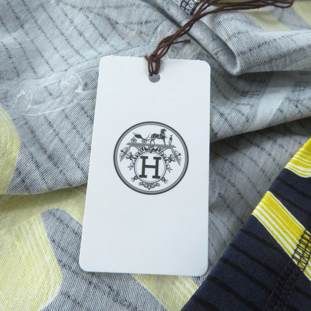 HERMES Short sleeve T-shirt 4H4641DH Main: 98% cotton, Main: 2% polyurethane, Part: 100% cotton Navy yellow Kaleidoscope Effect Women 40 Used Authentic