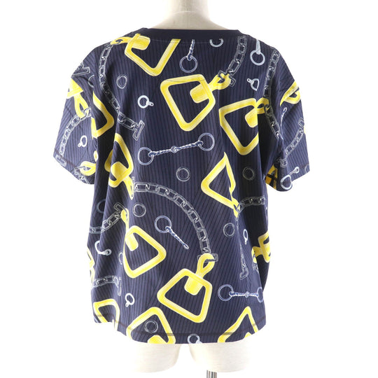 HERMES Short sleeve T-shirt 4H4641DH Main: 98% cotton, Main: 2% polyurethane, Part: 100% cotton Navy yellow Kaleidoscope Effect Women 40 Used Authentic