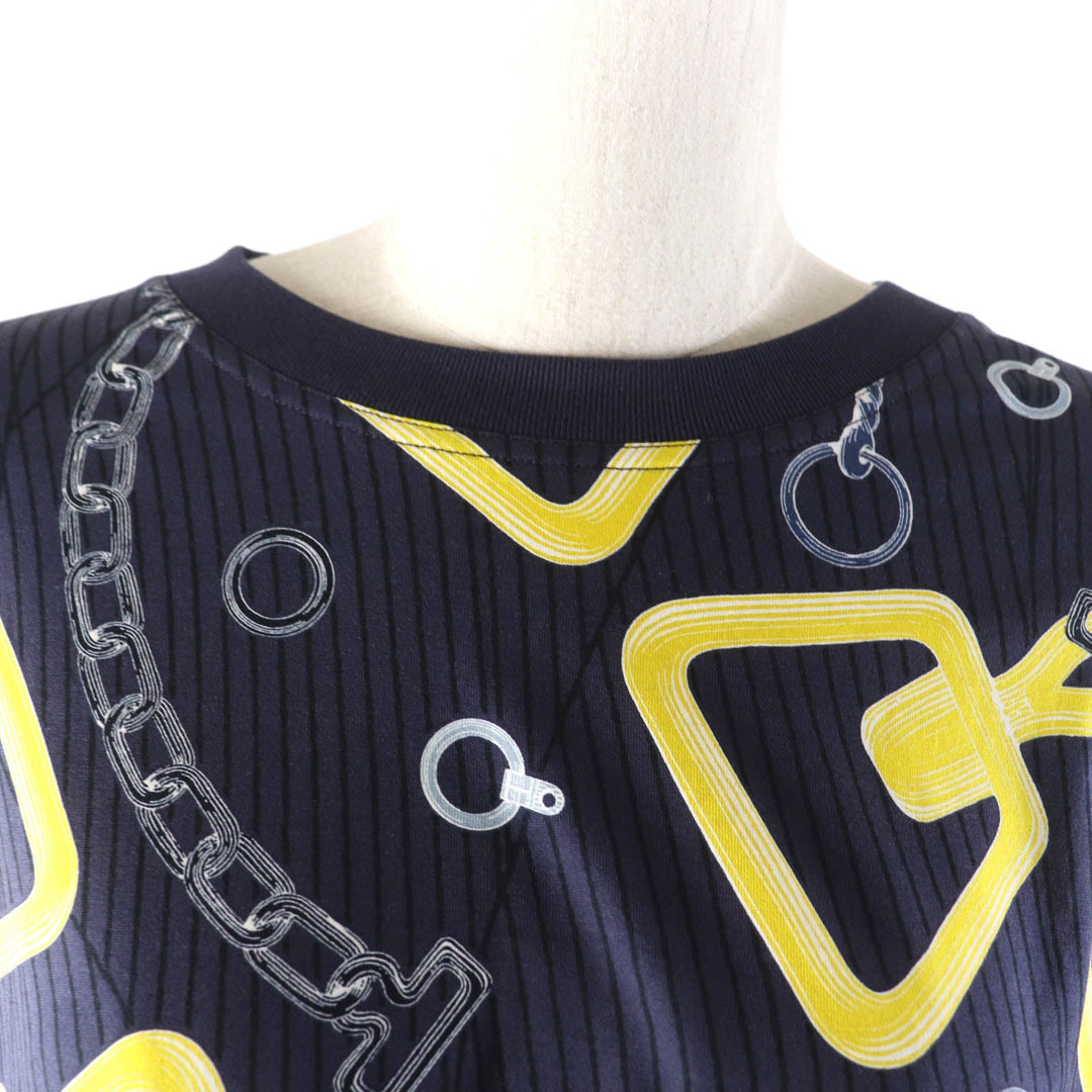 HERMES Short sleeve T-shirt 4H4641DH Main: 98% cotton, Main: 2% polyurethane, Part: 100% cotton Navy yellow Kaleidoscope Effect Women 40 Used Authentic