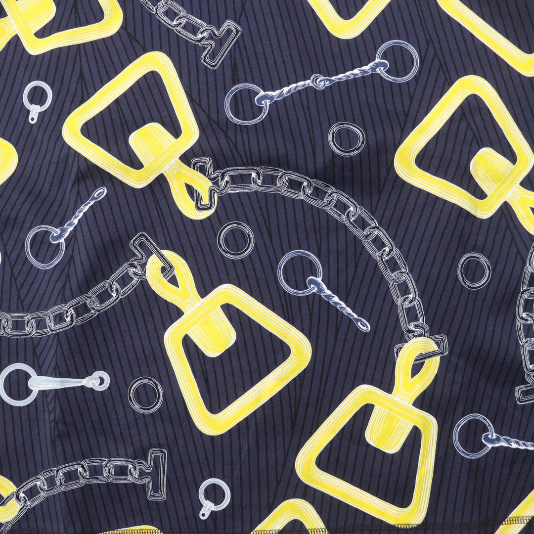 HERMES Short sleeve T-shirt 4H4641DH Main: 98% cotton, Main: 2% polyurethane, Part: 100% cotton Navy yellow Kaleidoscope Effect Women 40 Used Authentic