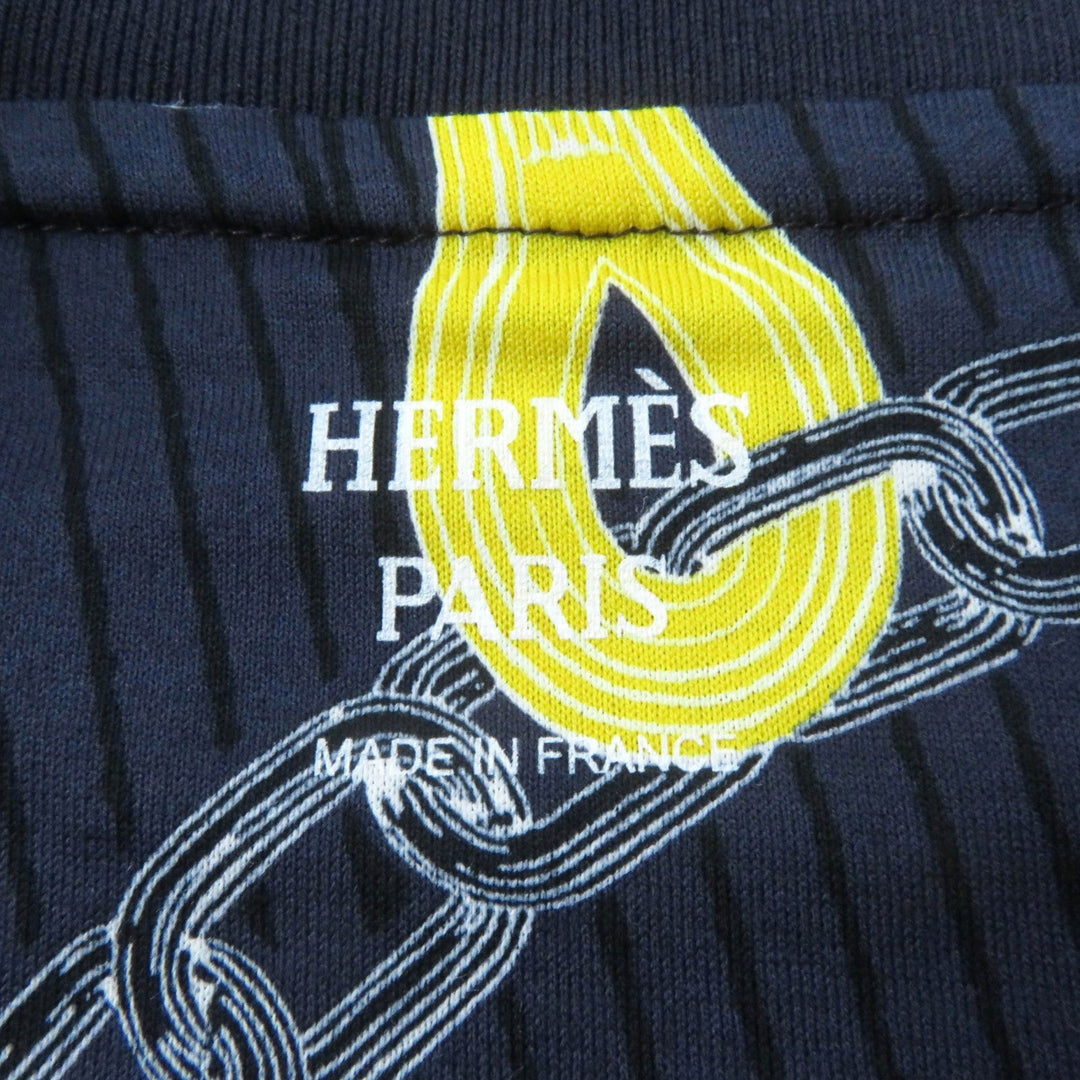 HERMES Short sleeve T-shirt 4H4641DH Main: 98% cotton, Main: 2% polyurethane, Part: 100% cotton Navy yellow Kaleidoscope Effect Women 40 Used Authentic