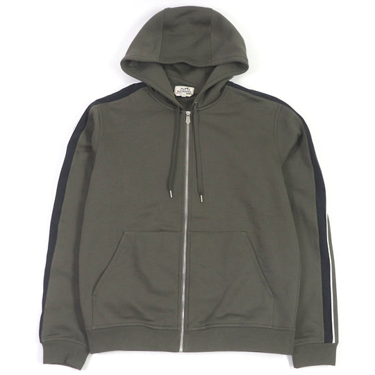 HERMES Hoodie H467780HA Main: 100% cotton, part: 95% cotton, part: 5% polyurethane, part: 80% nylon, part: 20% polyurethane khaki Run H mens L Used Authentic