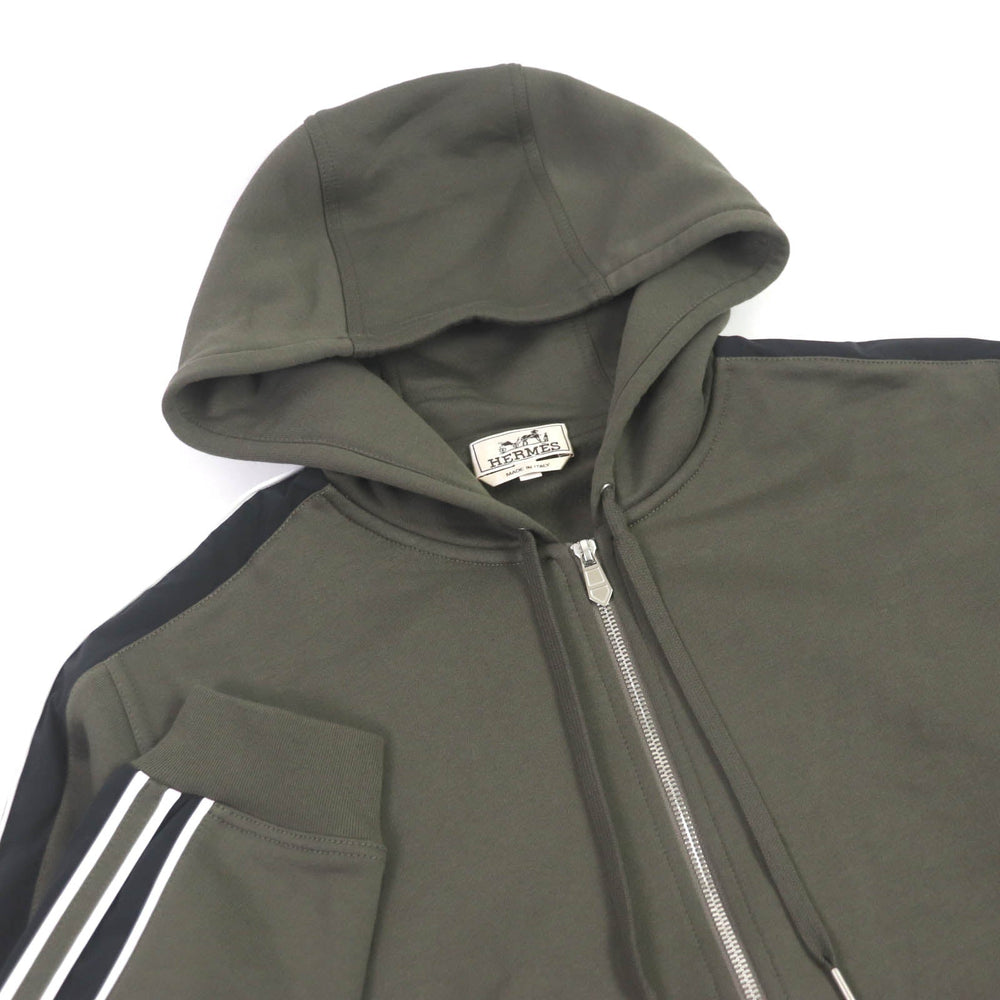 HERMES Hoodie H467780HA Main: 100% cotton, part: 95% cotton, part: 5% polyurethane, part: 80% nylon, part: 20% polyurethane khaki Run H mens L Used Authentic