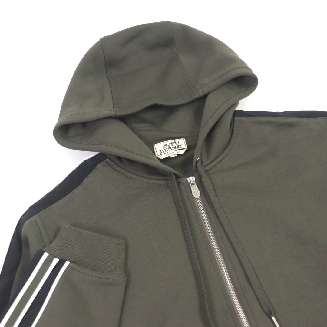 HERMES Hoodie H467780HA Main: 100% cotton, part: 95% cotton, part: 5% polyurethane, part: 80% nylon, part: 20% polyurethane khaki Run H mens L Used Authentic