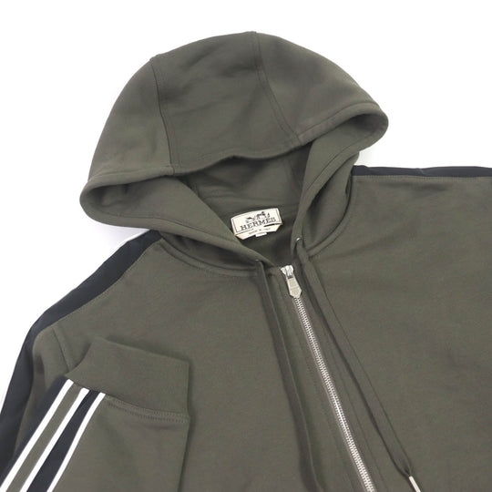 HERMES Hoodie H467780HA Main: 100% cotton, part: 95% cotton, part: 5% polyurethane, part: 80% nylon, part: 20% polyurethane khaki Run H mens L Used Authentic