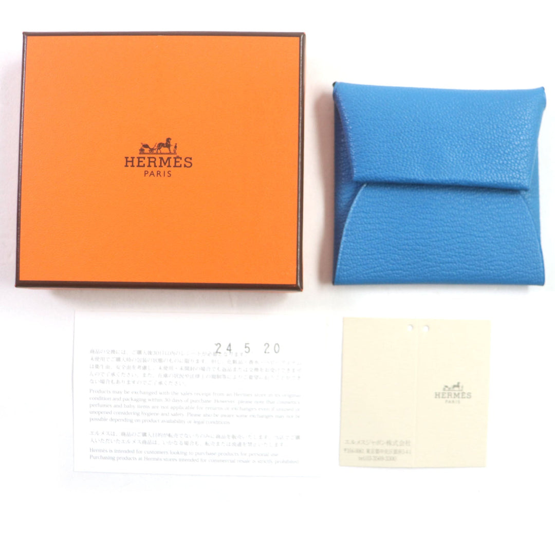 HERMES Coin case Main: Chevre Mysole Blue Zanzibar Mint Bastia Verso mens Used Authentic
