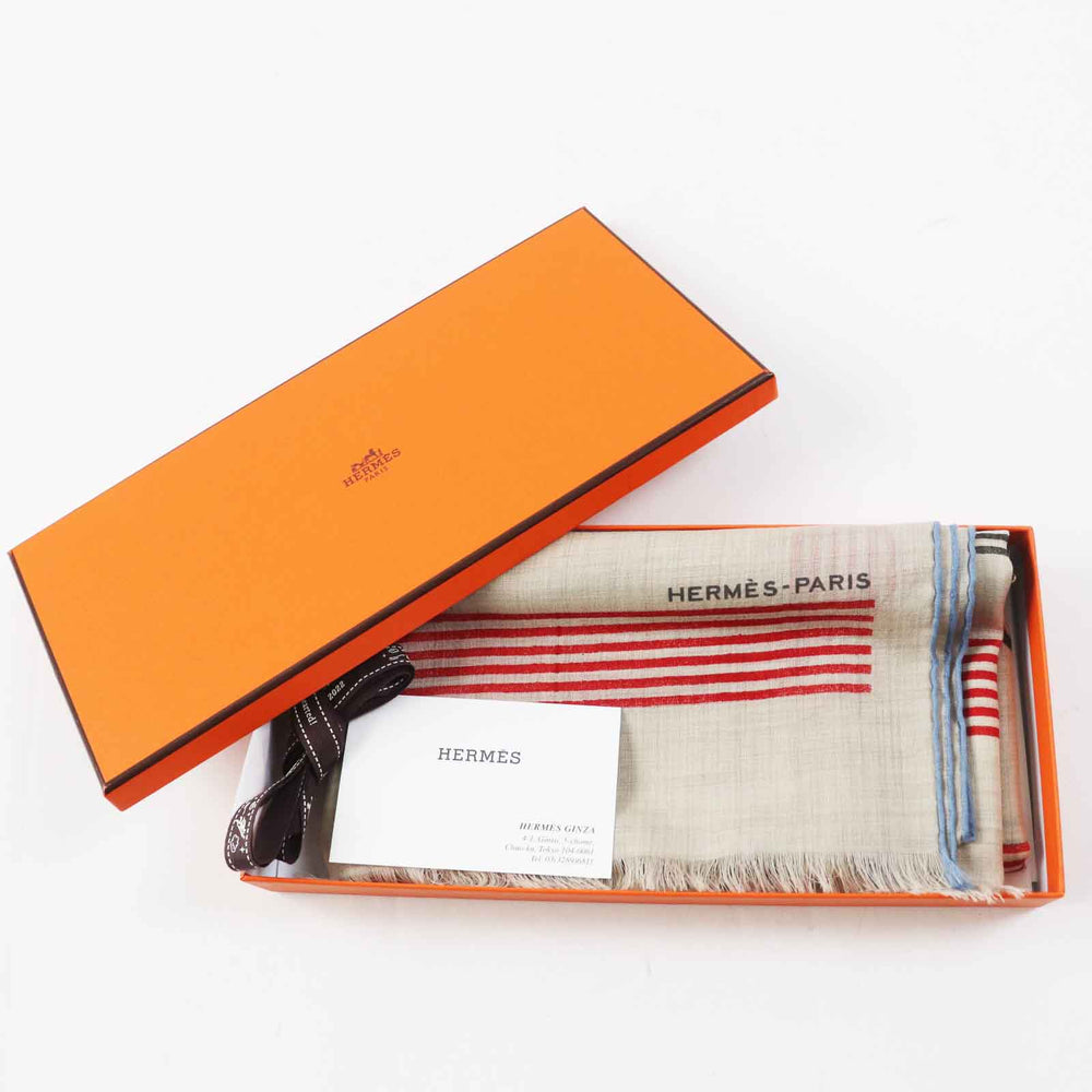HERMES Stall Main: 100% cashmere Beige multi Les Rubans d'Hermes Hermes ribbons Women Used Authentic