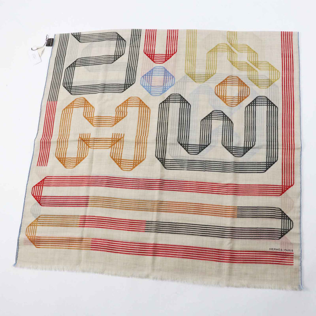 HERMES Stall Main: 100% cashmere Beige multi Les Rubans d'Hermes Hermes ribbons Women Used Authentic