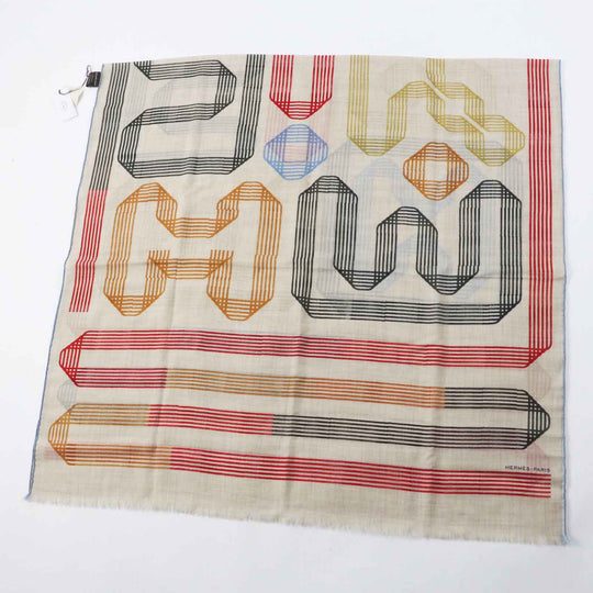 HERMES Stall Main: 100% cashmere Beige multi Les Rubans d'Hermes Hermes ribbons Women Used Authentic