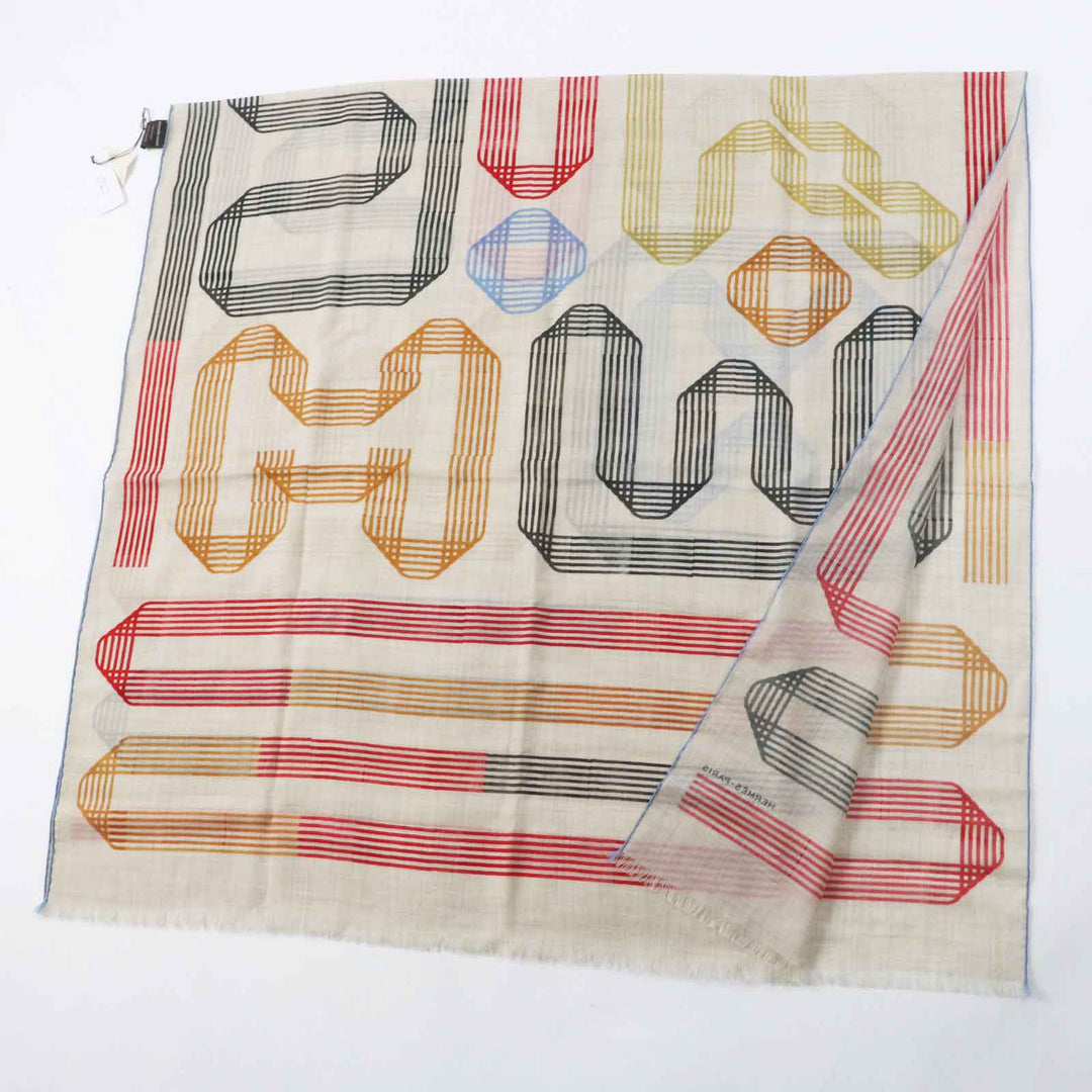 HERMES Stall Main: 100% cashmere Beige multi Les Rubans d'Hermes Hermes ribbons Women Used Authentic