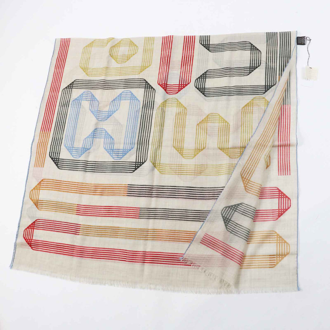 HERMES Stall Main: 100% cashmere Beige multi Les Rubans d'Hermes Hermes ribbons Women Used Authentic