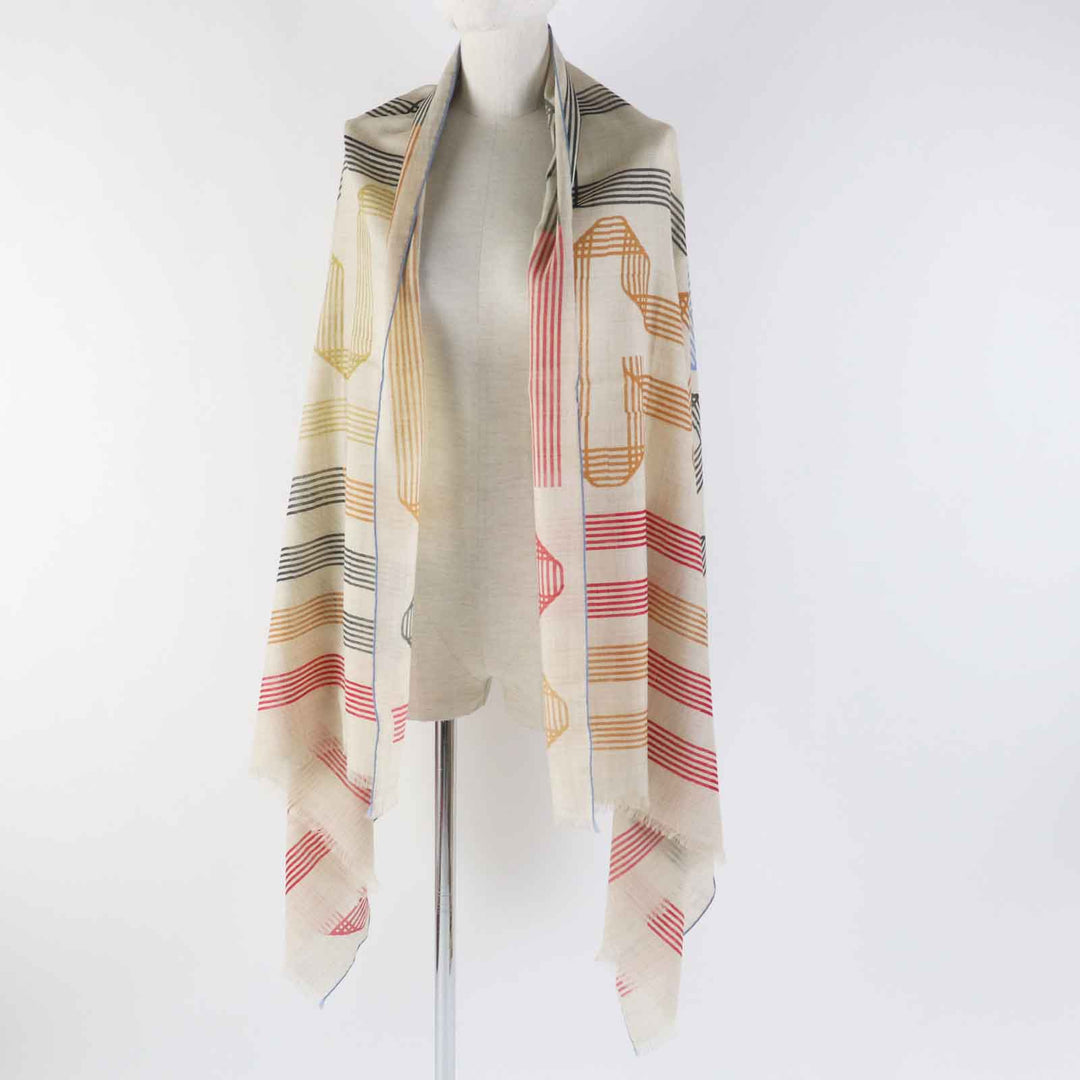 HERMES Stall Main: 100% cashmere Beige multi Les Rubans d'Hermes Hermes ribbons Women Used Authentic