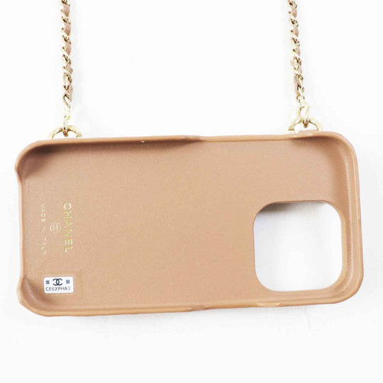 CHANEL iPhone case AP3553 Caviar skin Brown beige Women Used Authentic