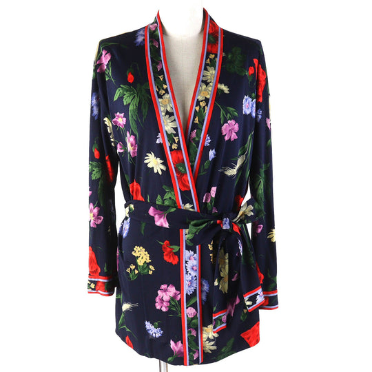 LEONARD cardigan Main: 100% silk Navy multi-color Women 44 Used Authentic
