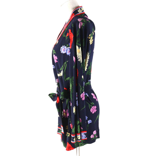 LEONARD cardigan Main: 100% silk Navy multi-color Women 44 Used Authentic
