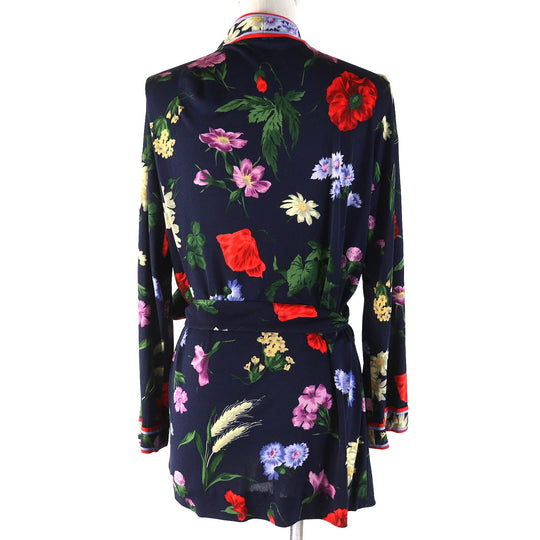 LEONARD cardigan Main: 100% silk Navy multi-color Women 44 Used Authentic