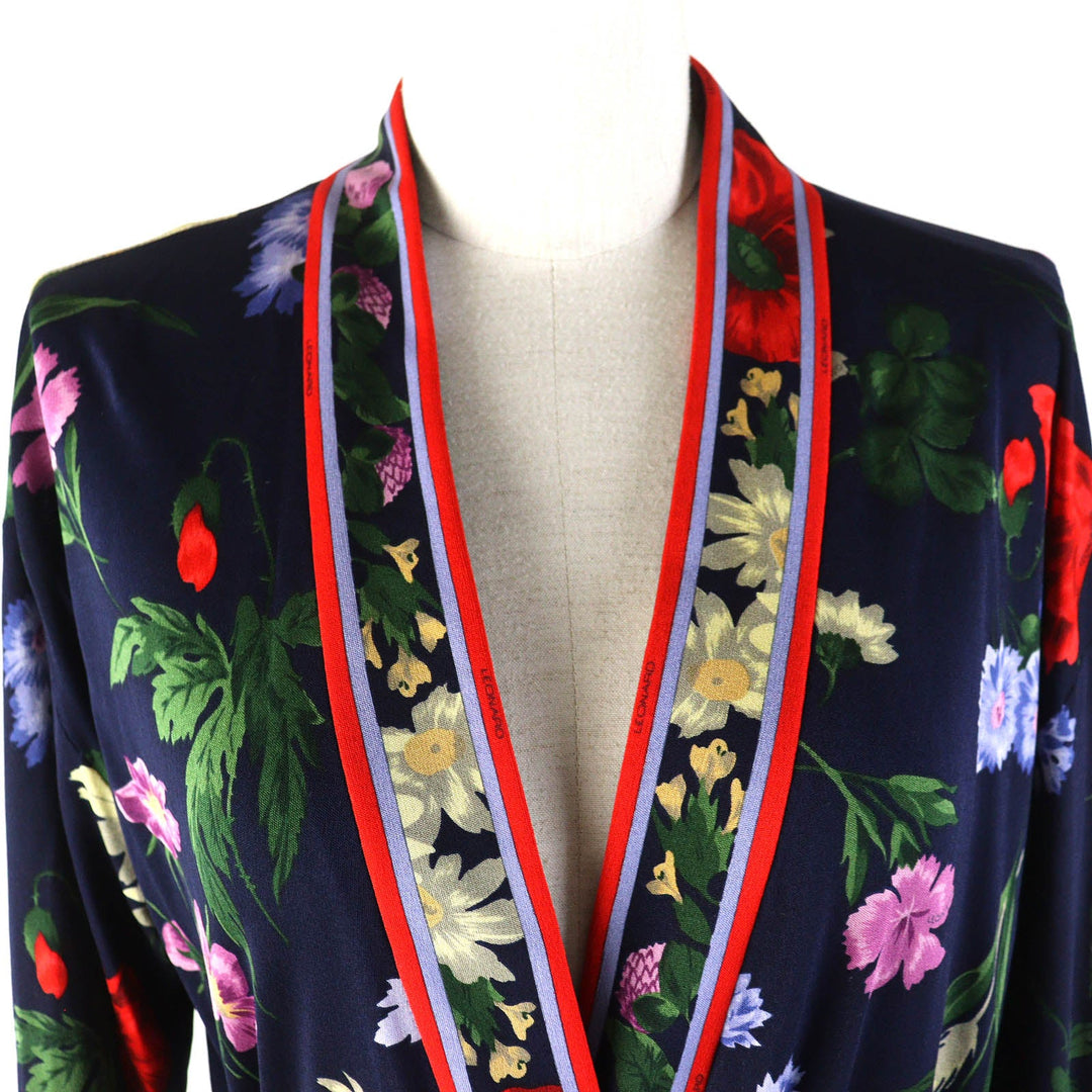 LEONARD cardigan Main: 100% silk Navy multi-color Women 44 Used Authentic